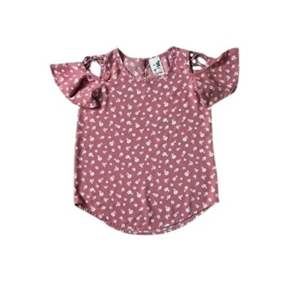 Lily Bleu Peasant Blouse Top MEDIUM (10-12) Pink Floral Flutter Sleeve